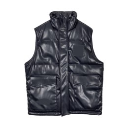 Mass customization of PU imitation leather quilted vest jacket, glossy vest jacket, double side pockets, turtleneck vest jacket J1056 Mass customization of PU imitation leather quilted vest jacket, glossy vest jacket, double side pockets, turtleneck vest jacket J1056